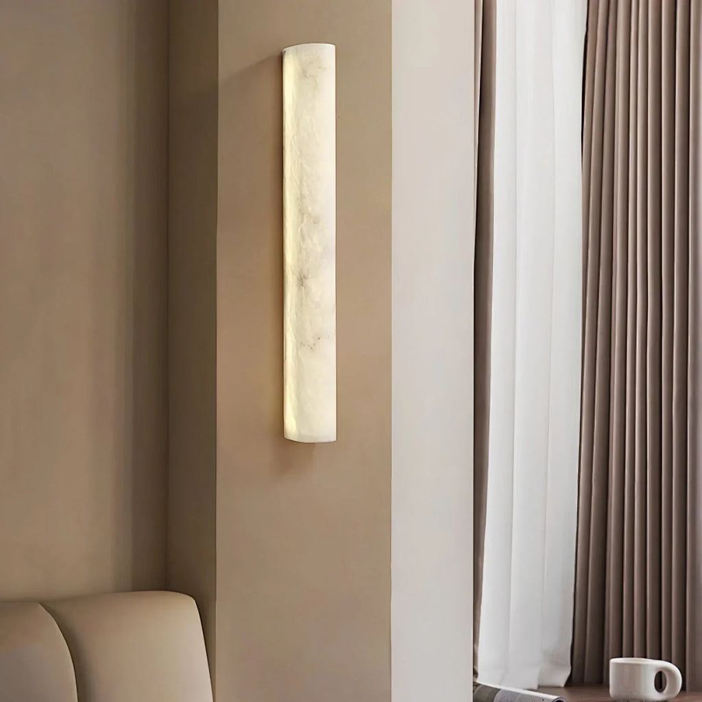 Modern Alabaster Art Glass Wall Sconce in Cozy Living Room Corner