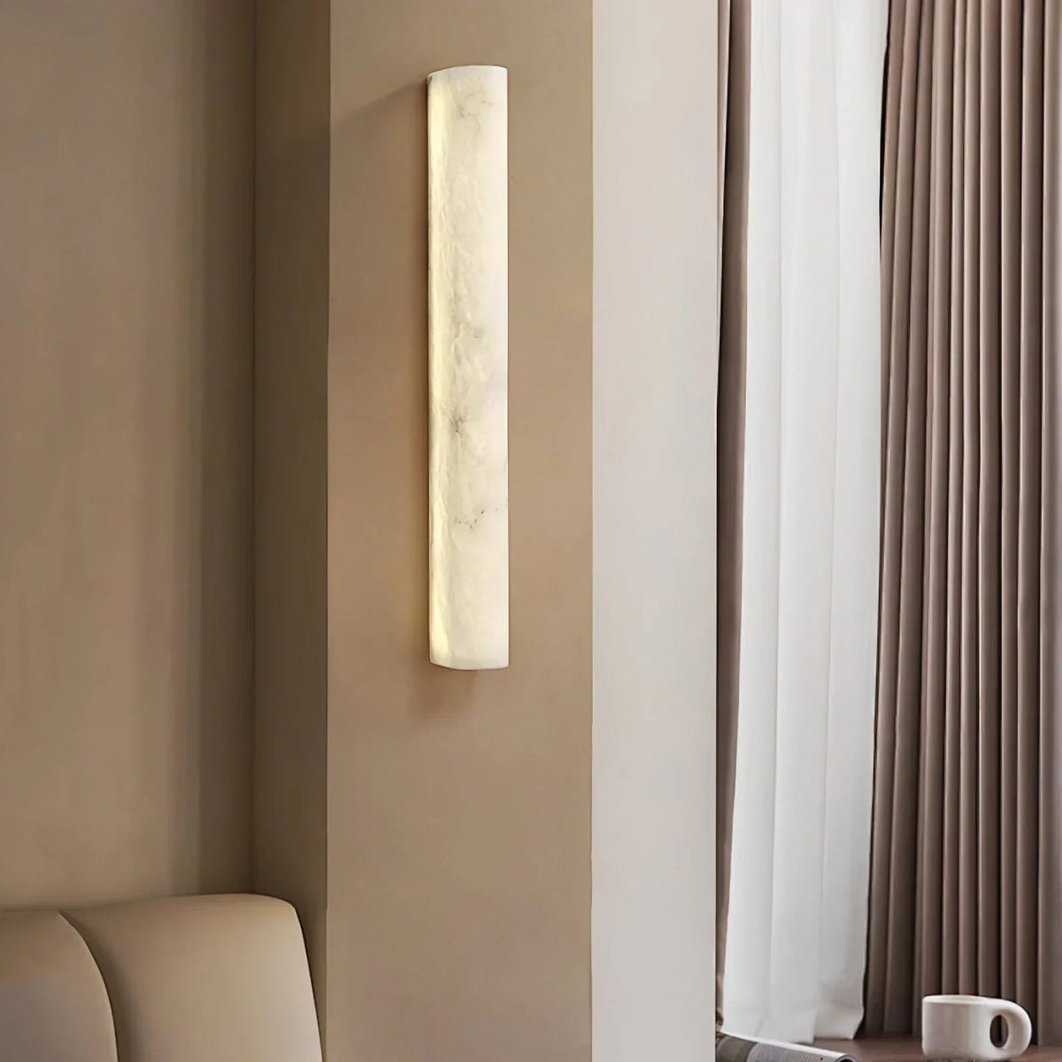 Modern Alabaster Art Glass Wall Sconce in Cozy Living Room Corner