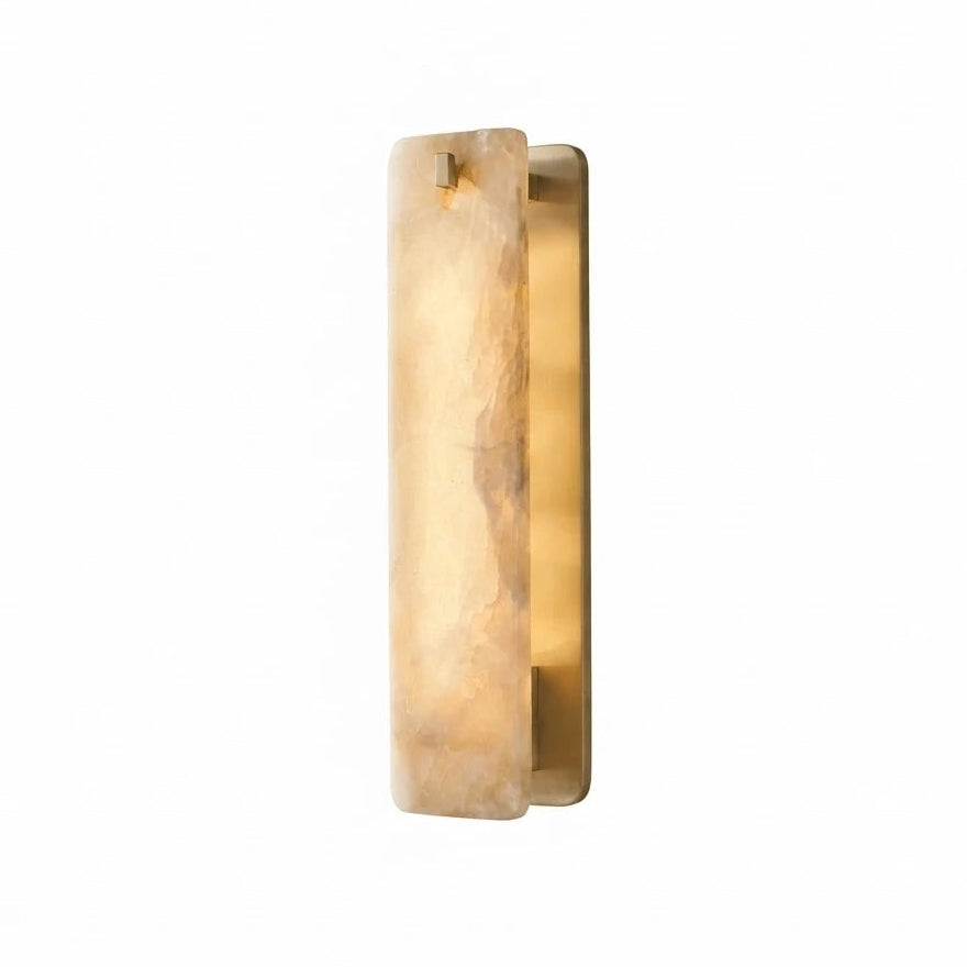 Modern Brass Side Stand and Alabaster Flat Wall Sconce with Rectangular Marble Shade on Pure White Background