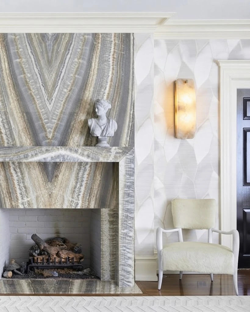 Modern Alabaster Flat Wall Sconce in Luxury Living Room Setting