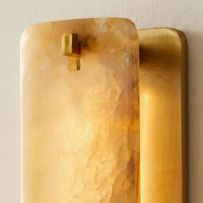 Close Up View of Side Brass Stand Mount and Alabaster Natural Vein Details