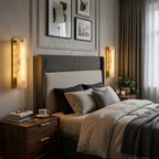 Modern Alabaster Flat Wall Sconce in Cozy Master Bedroom Interior