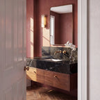 Modern Brass Side Stand Alabaster Wall Sconce in Modern Bathroom Setting