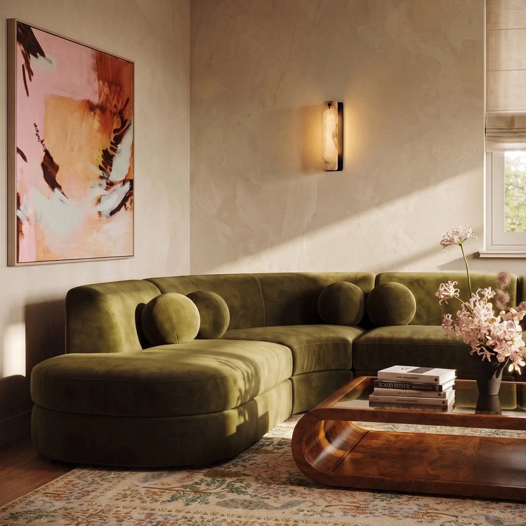 Modern Alabaster Flat Wall Sconce in Designer Living Area