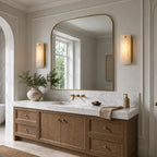Modern Alabaster Flat Wall Sconce in Luxury Bathroom Vanity Space
