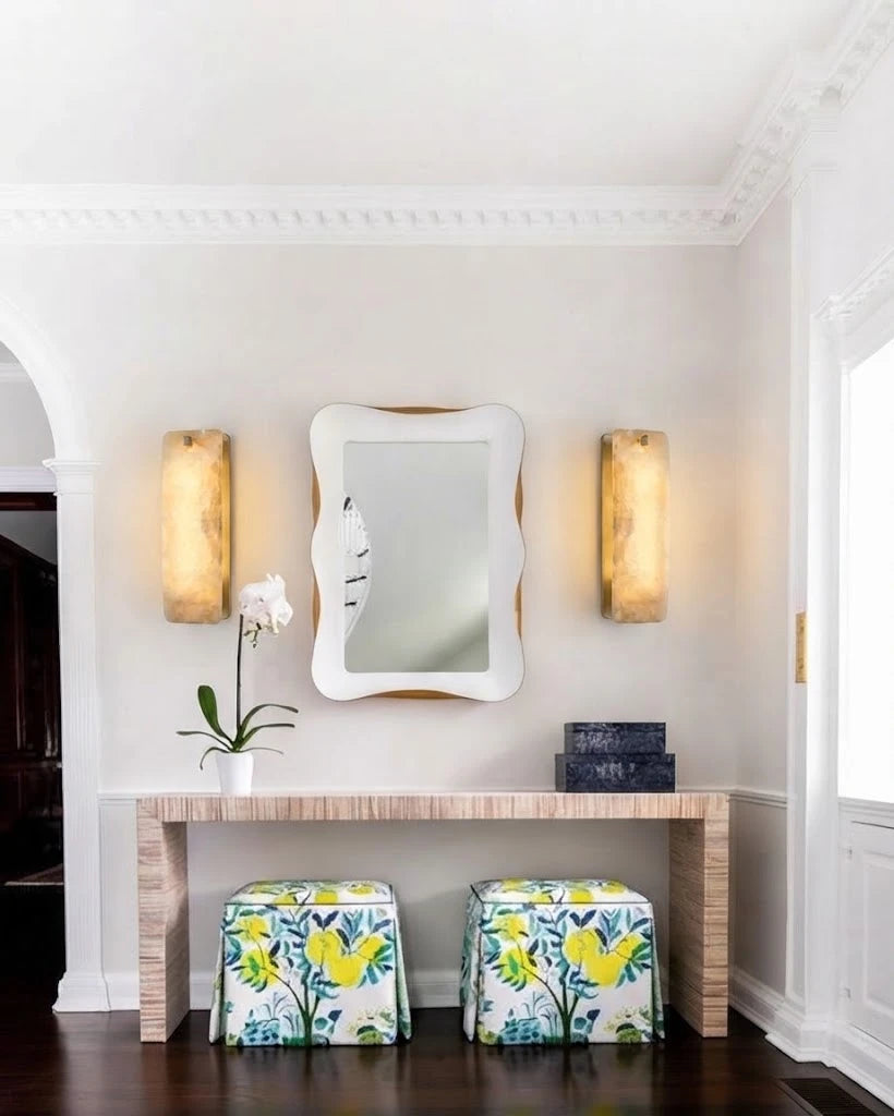 Modern Alabaster Flat Wall Sconce in Sophisticated Foyer Interior