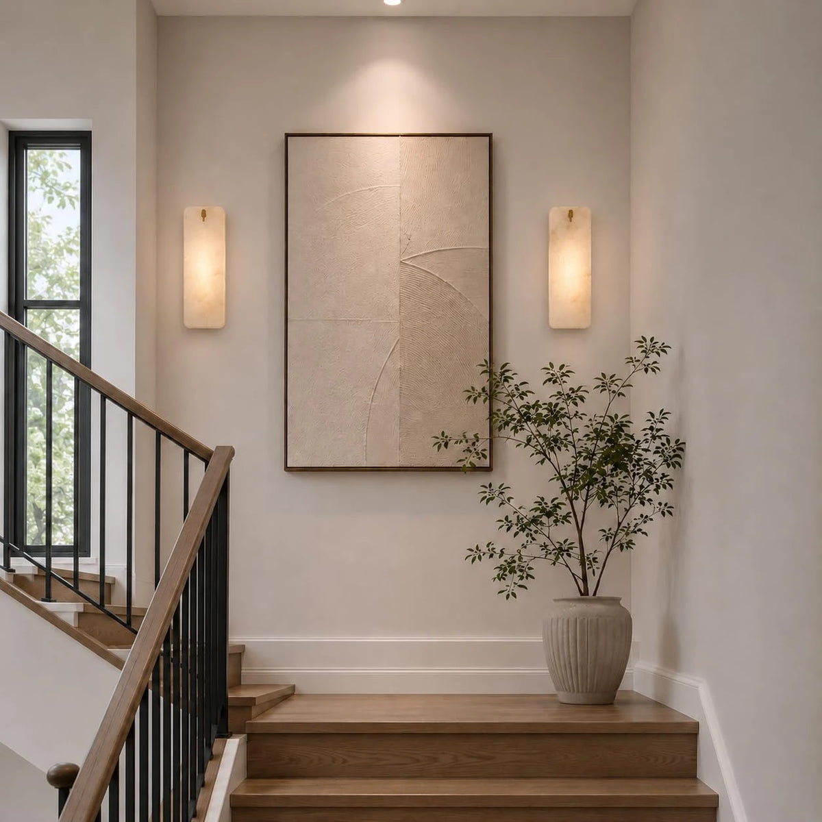 Modern Alabaster Flat Wall Sconce in Grand Staircase Foyer
