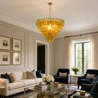 Modern Yellow Faceted Art Glass Chandelier in Contemporary Living Room