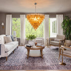 Modern Cascading Yellow Art Glass Chandelier in Bright Living Room