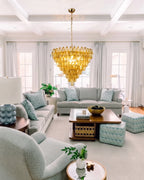 Modern Cascading Yellow Art Glass Chandelier in Coastal Living Room