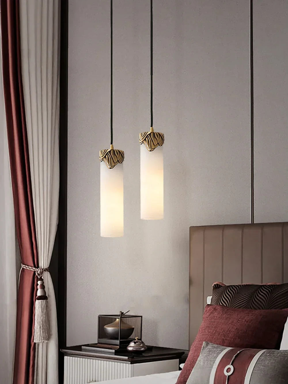 Modern Alabaster Pendant Light in Contemporary Bedroom