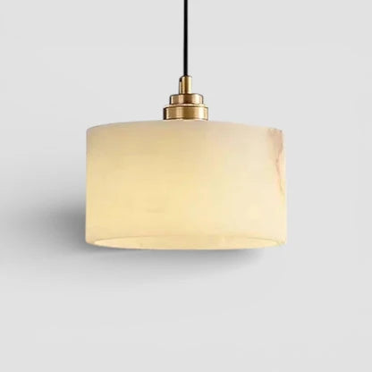 Illuminated Modern Drum Alabaster Pendant Light Studio Shot