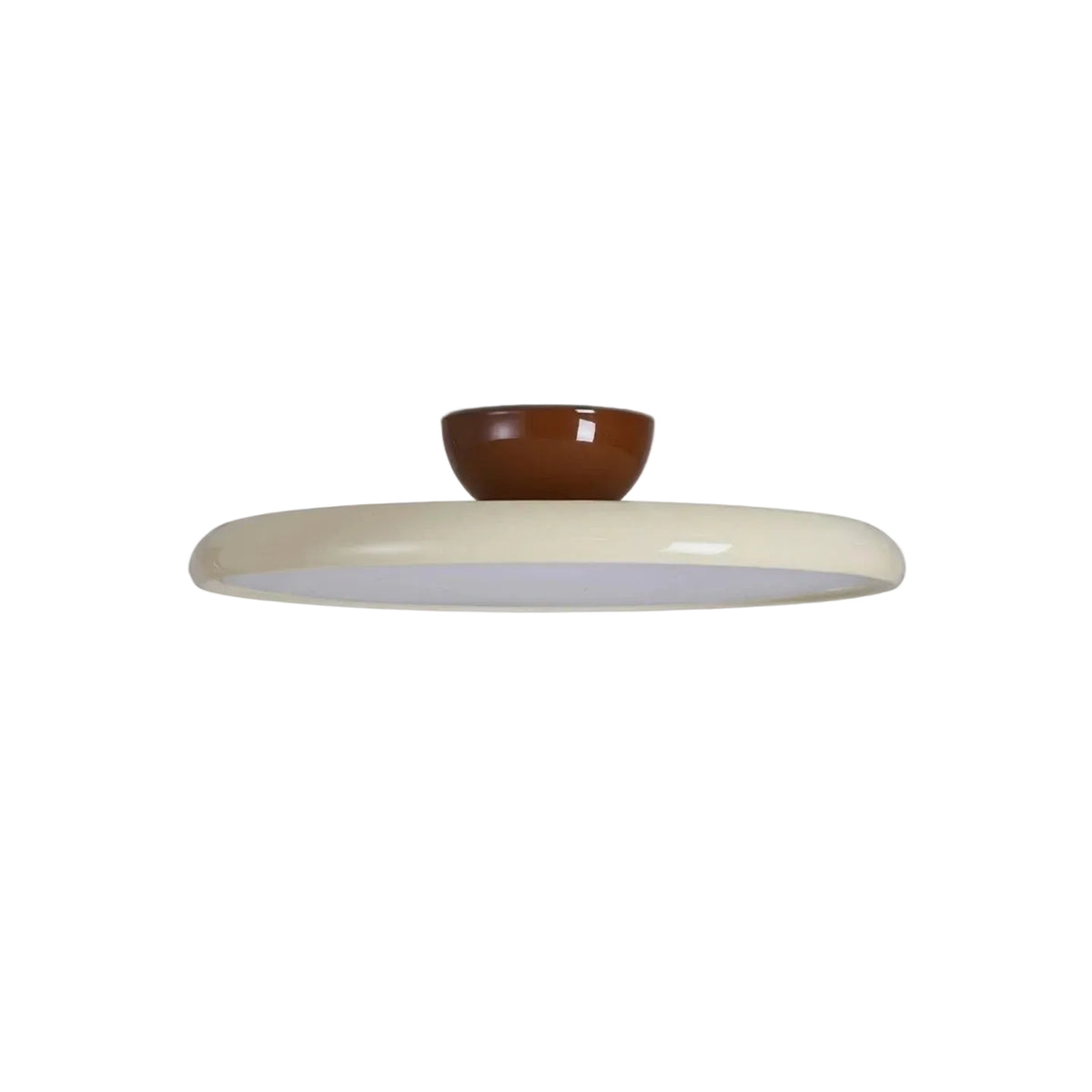 Modern Ultra-Thin Round Wood Flush Mount Ceiling Light with Canopy on Pure White Background