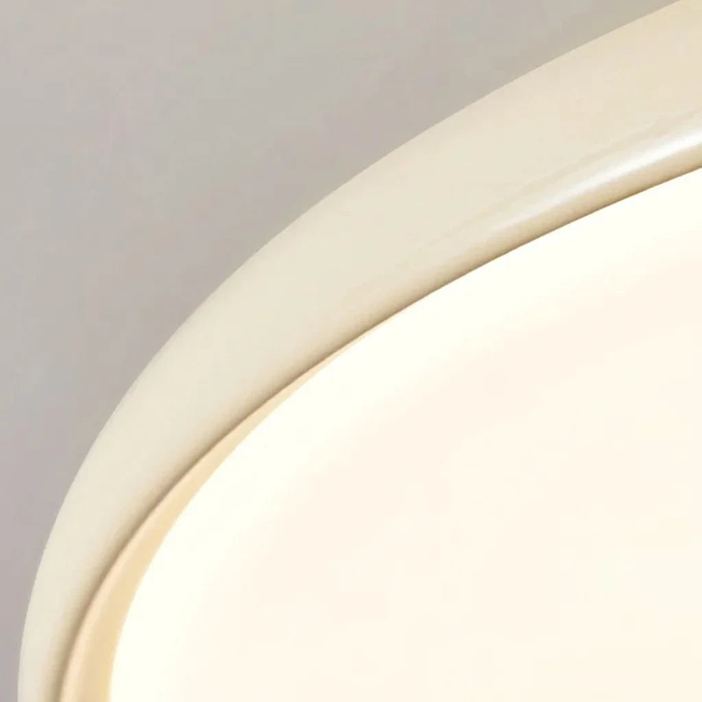 Close Up View of Ultra-Thin Wood Rim and Diffuser on Ceiling Light