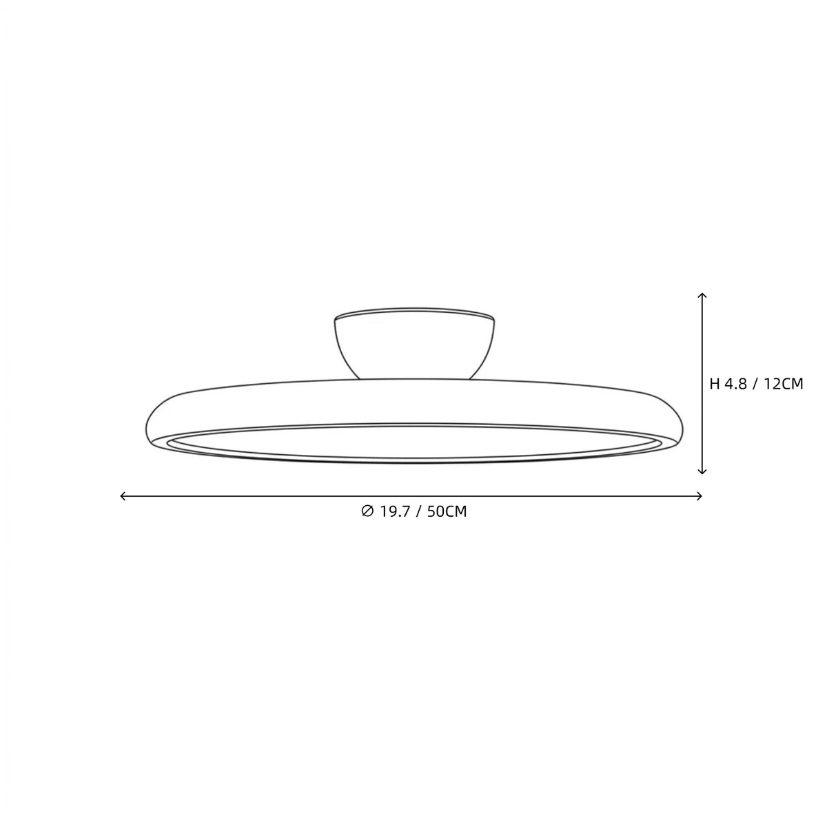 Modern Ultra-Thin Round Wood Flush Mount Ceiling Light Line Art Dimension Diagram