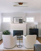 Modern Wood Ceiling Light in Living Room with Fireplace