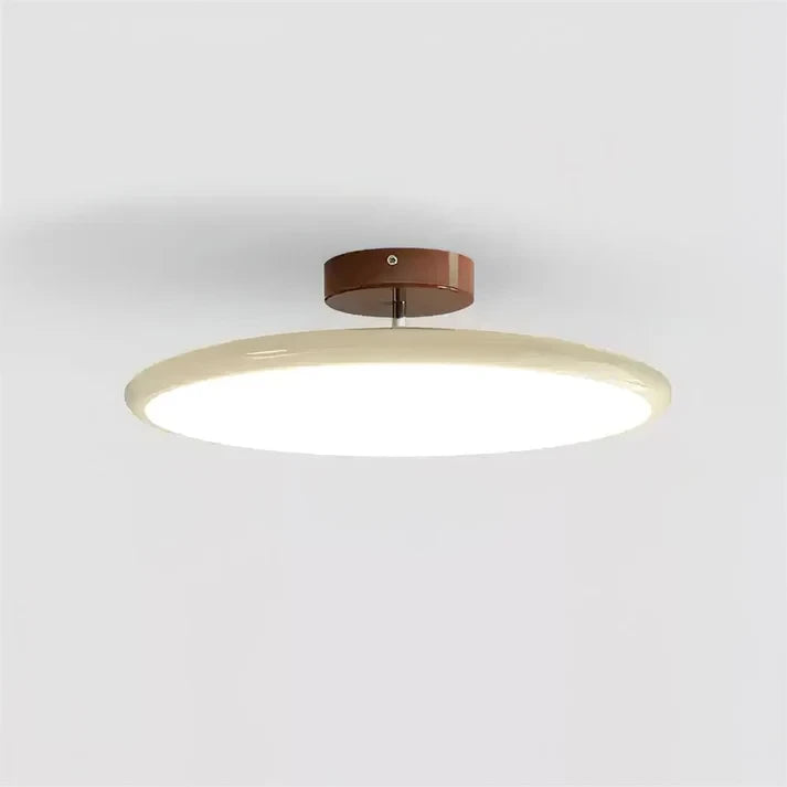 Illuminated Modern Ultra-Thin Round Wood Flush Mount Ceiling Light Studio Shot