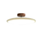 Modern Ultra-Thin Round Wood Flush Mount Ceiling Light on Pure White Background