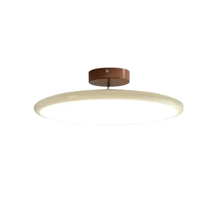 Modern Ultra-Thin Round Wood Flush Mount Ceiling Light on Pure White Background