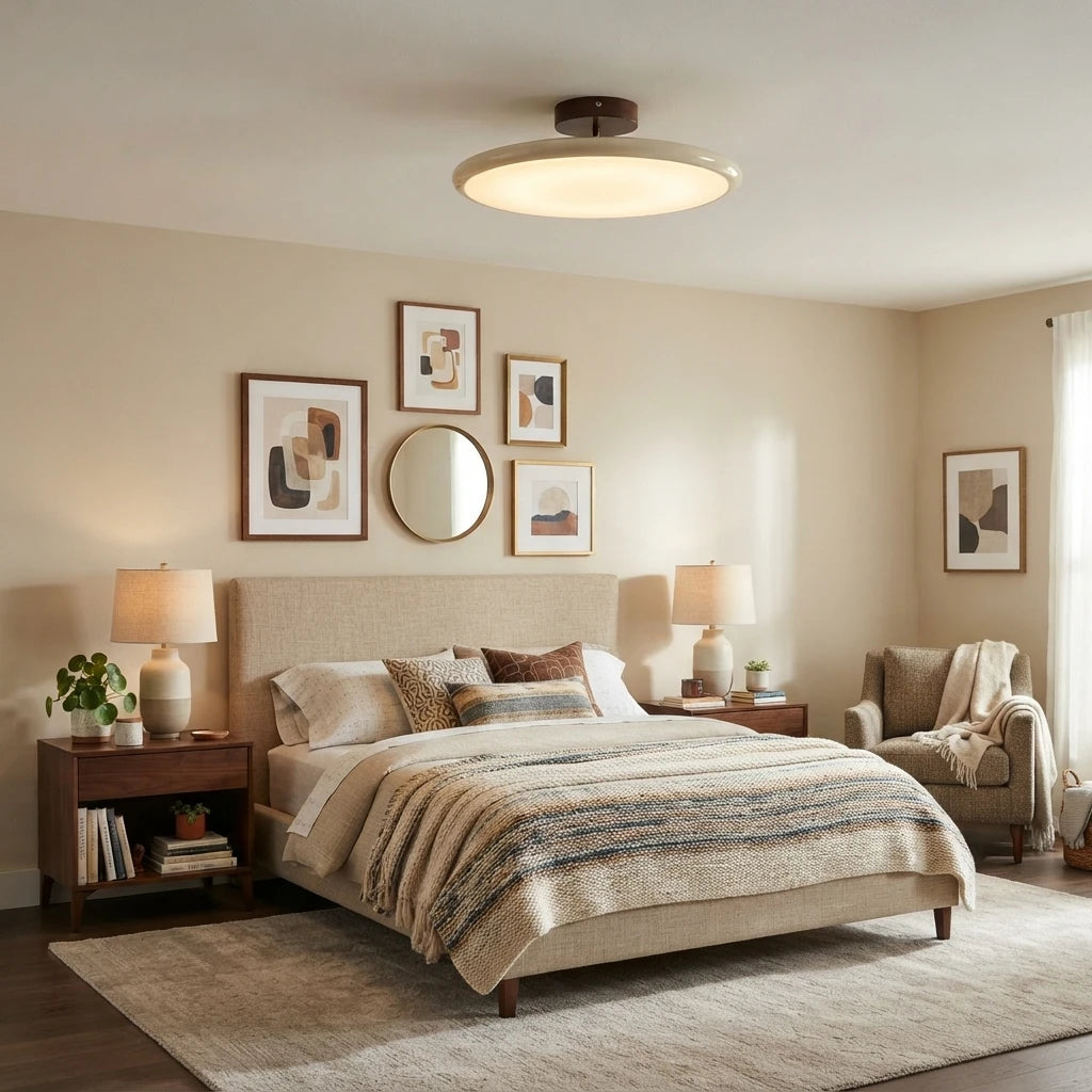 Modern Ultra-Thin Wood Ceiling Light in Master Bedroom Setting