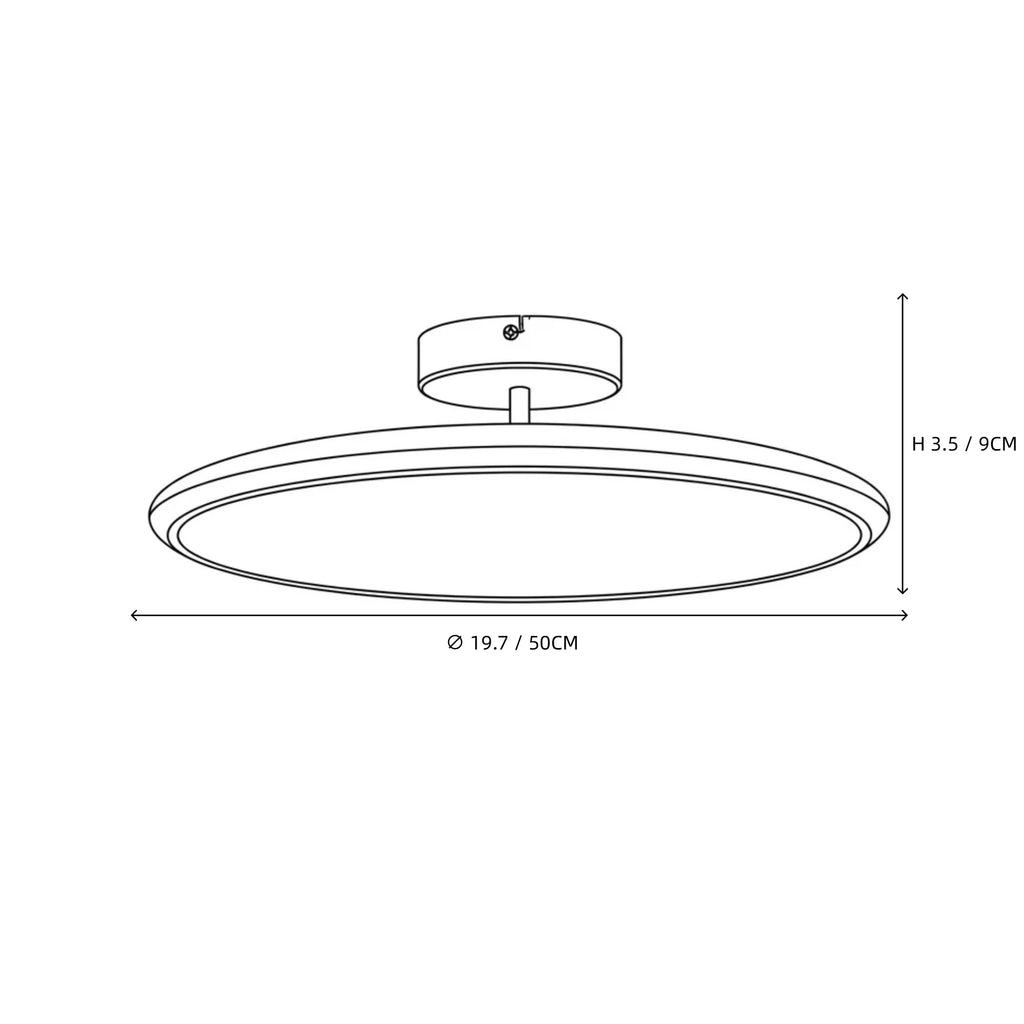 Modern Ultra-Thin Round Wood Flush Mount Ceiling Light Line Art Dimension Diagram