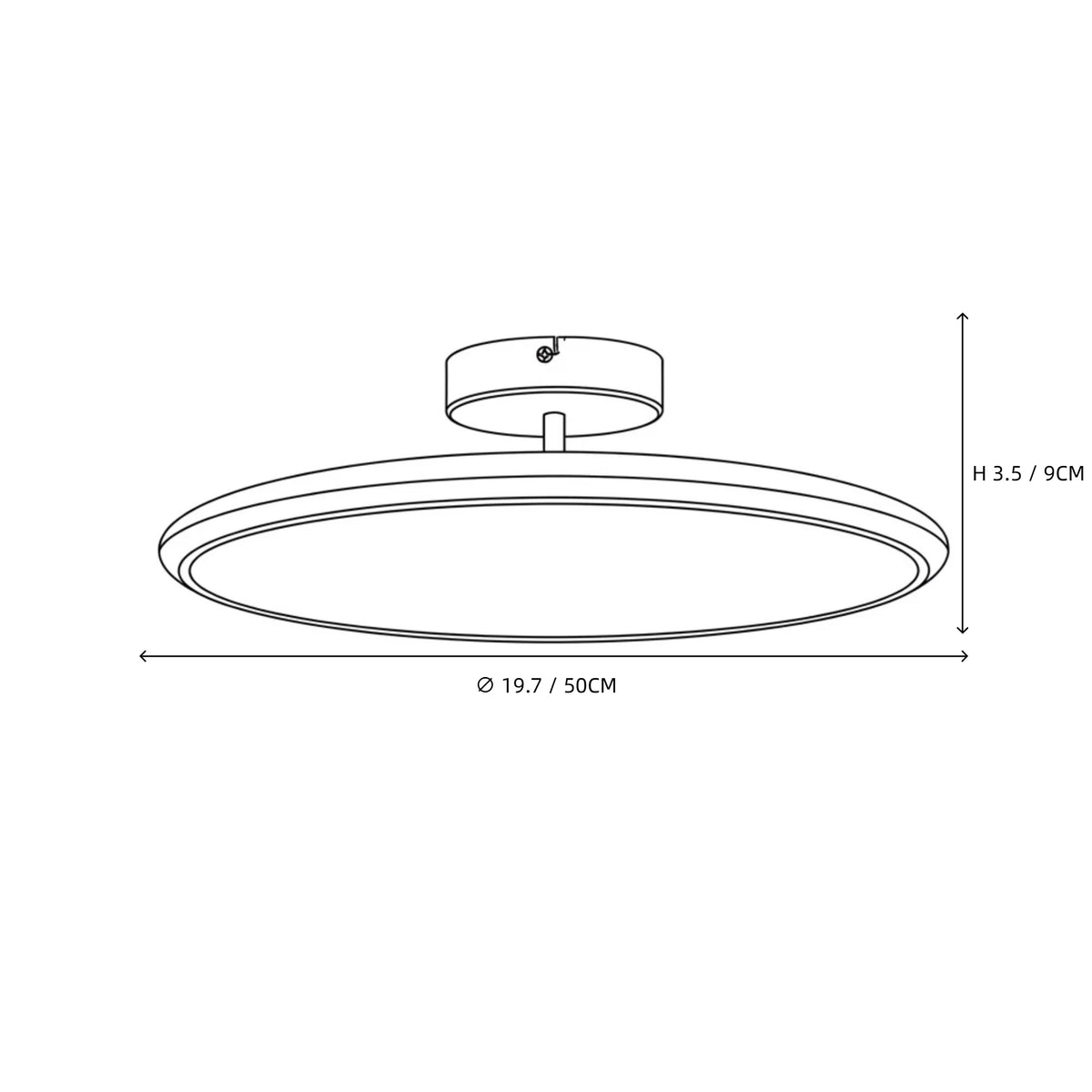 Modern Ultra-Thin Round Wood Flush Mount Ceiling Light Line Art Dimension Diagram