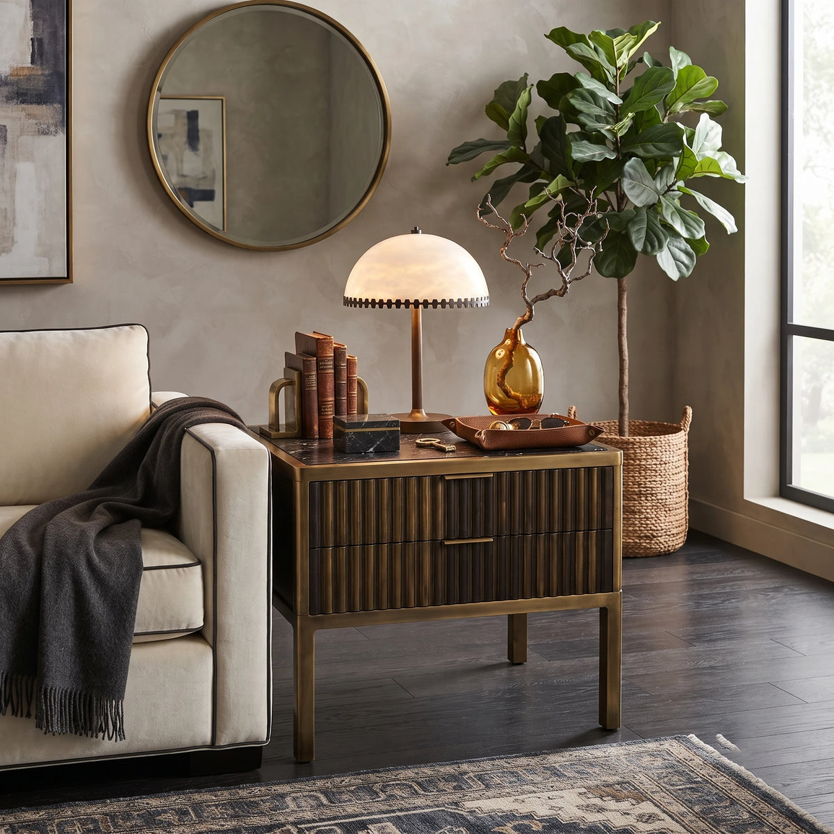 Modern Alabaster Dome Table Lamp on Living Room Side Table