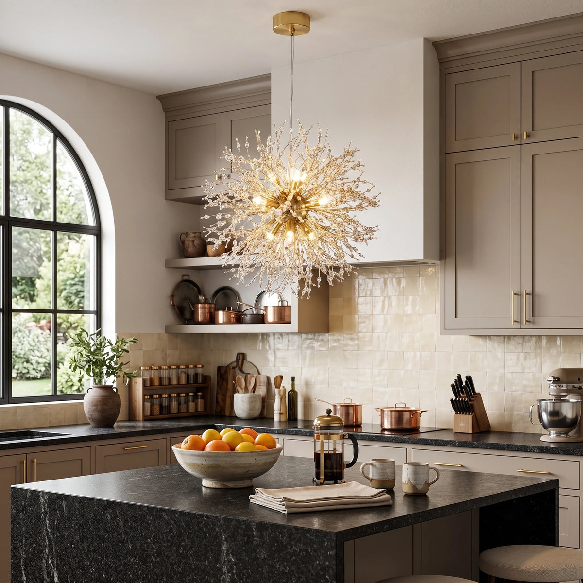 Modern Dandelion Branch Chandelier Over Kitchen Island