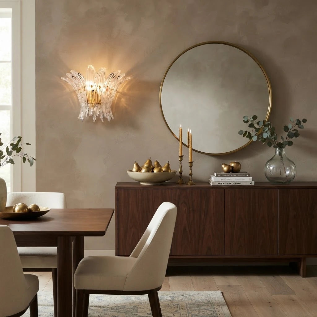 Modern Petal Art Glass Wall Sconce in Formal Dining Room