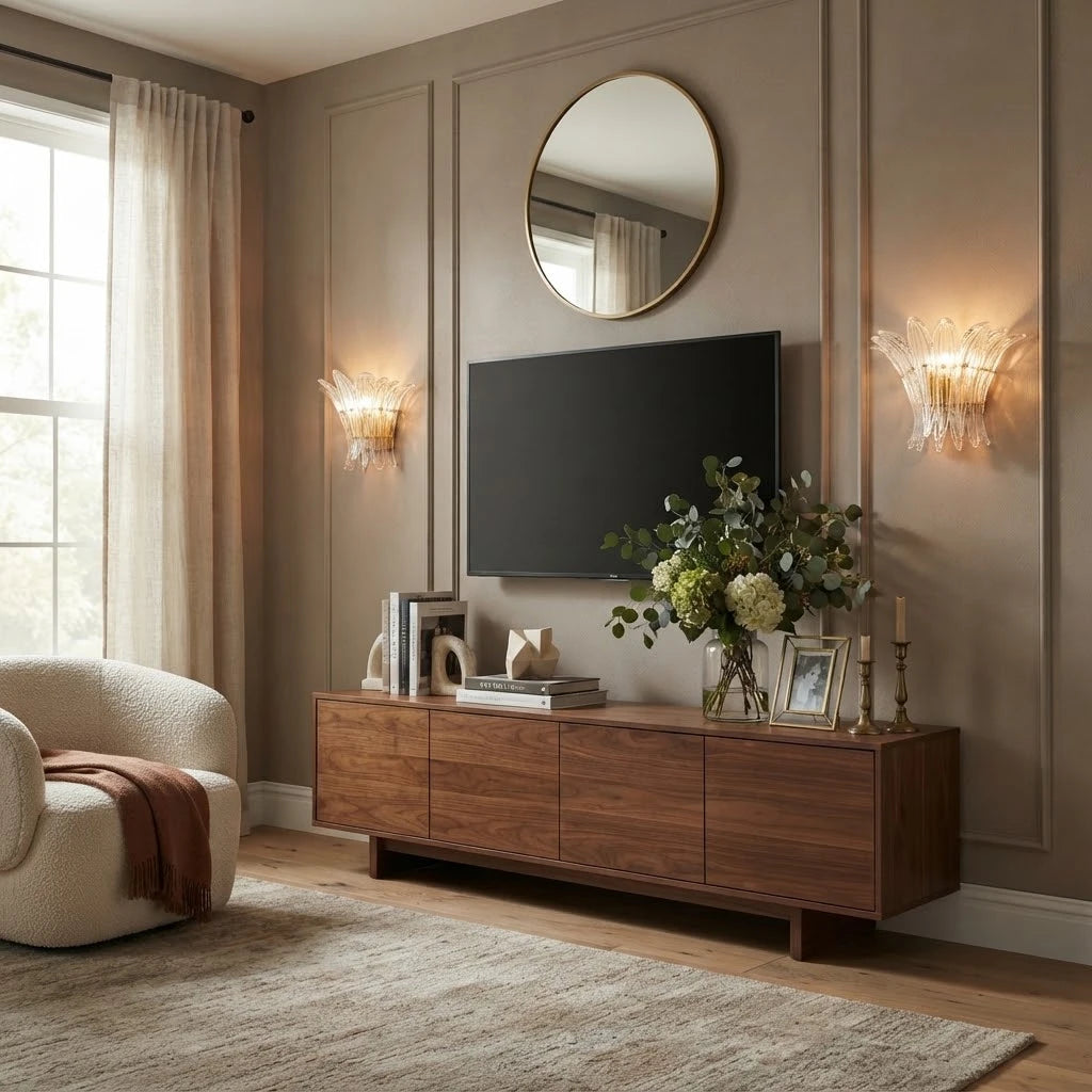 Modern Petal Art Glass Wall Sconces in Contemporary Living Space