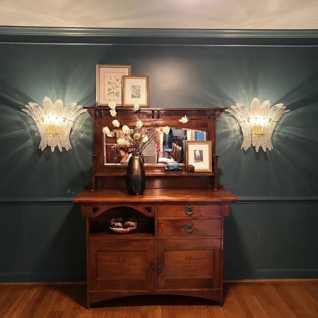 Modern Petal Art Glass Wall Sconces in Luxury Interior Setting