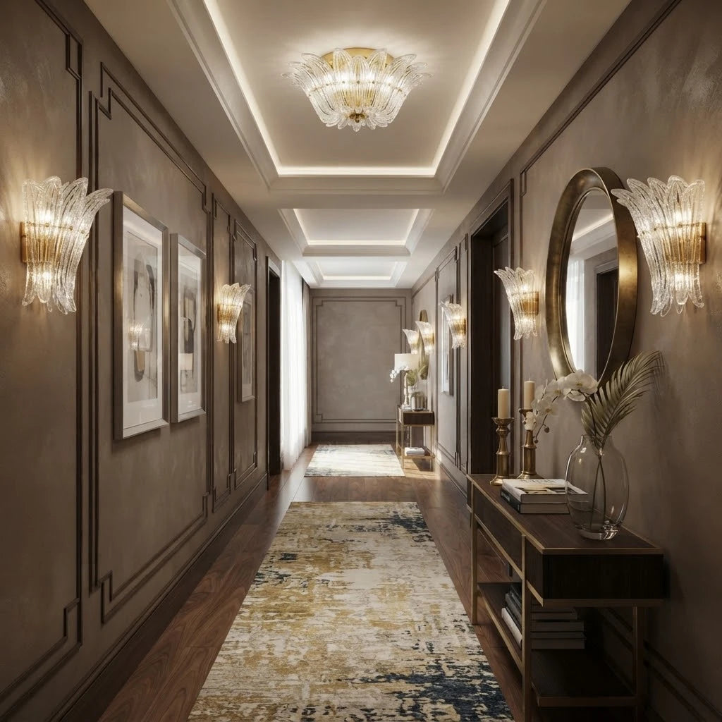 Modern Petal Art Glass Wall Sconces in Extended Corridor