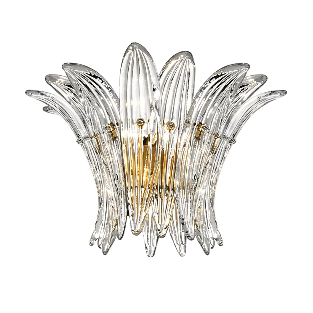 Modern Petal Art Glass Wall Sconce with Brass Hardware on Pure White Background