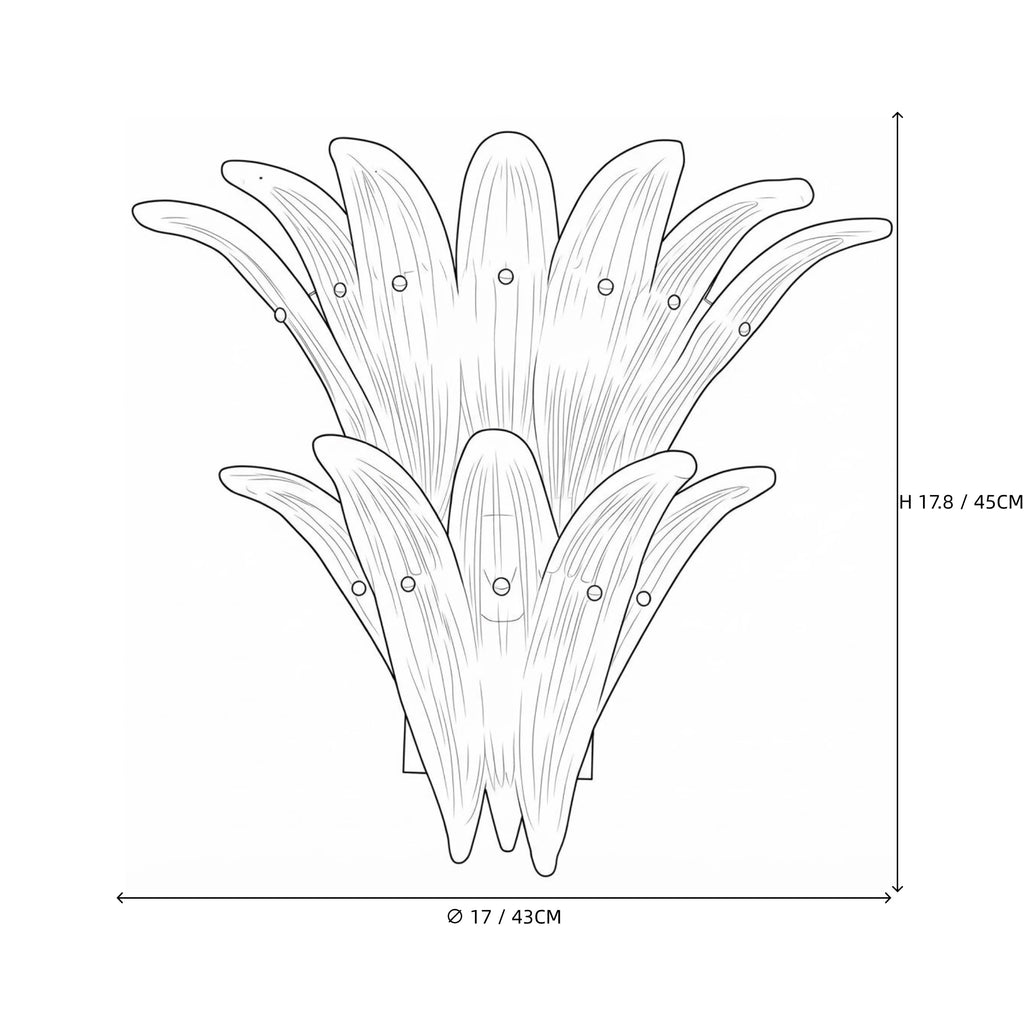 Modern Multi-Tier Petal Art Glass Wall Sconce Line Art Dimension Diagram
