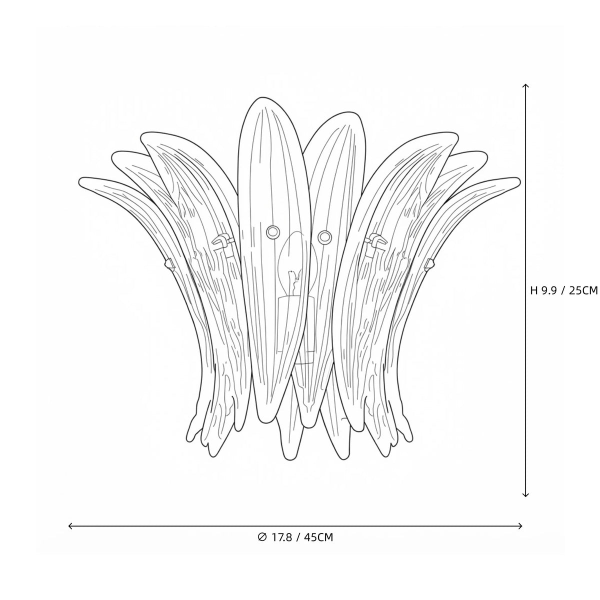 Modern Petal Art Glass Wall Sconce Line Art Dimension Diagram