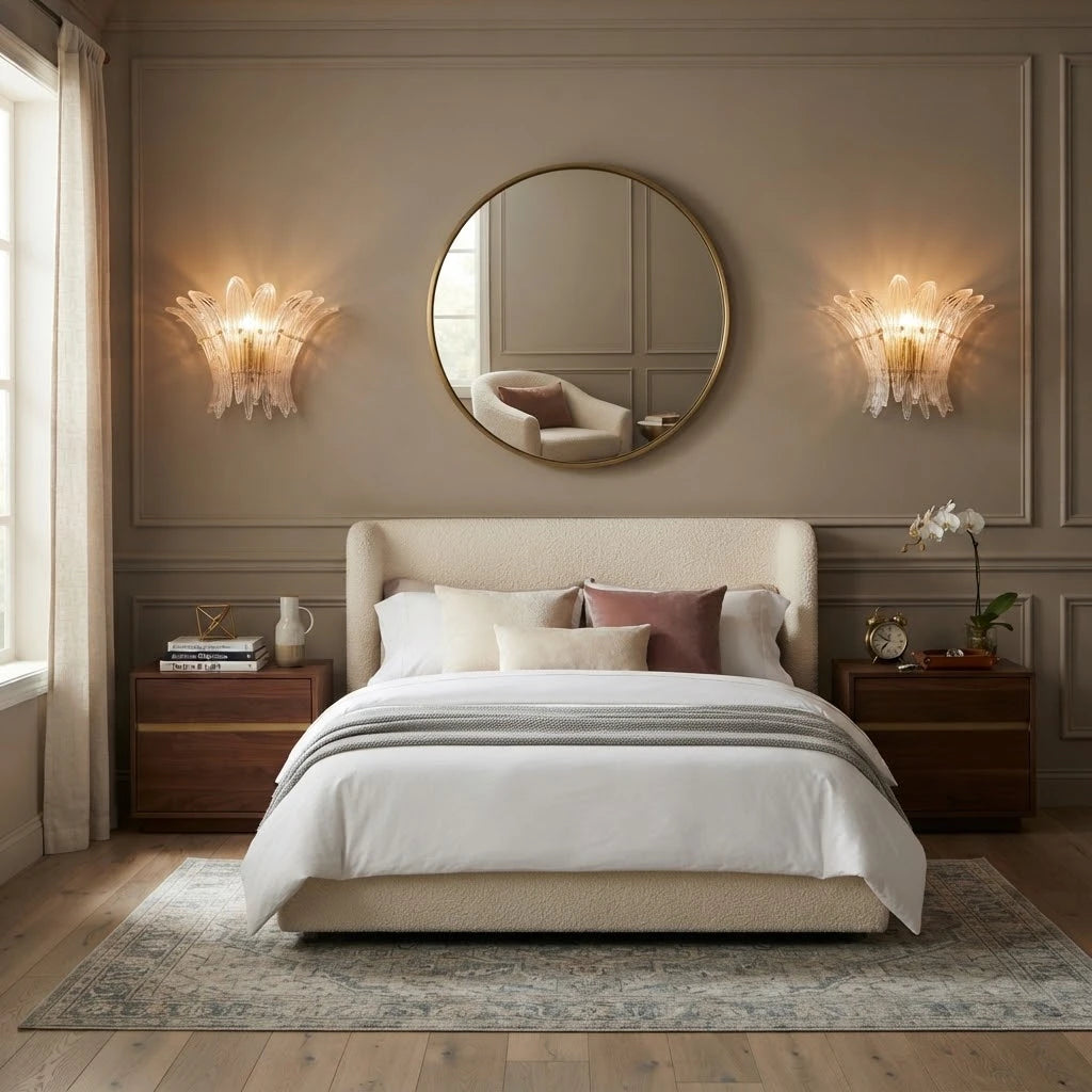 Modern Petal Art Glass Wall Sconces in Master Bedroom Setting
