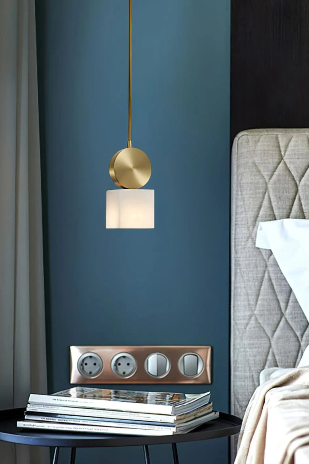 Modern Brass Alabaster Pendant Light in Contemporary Bedroom