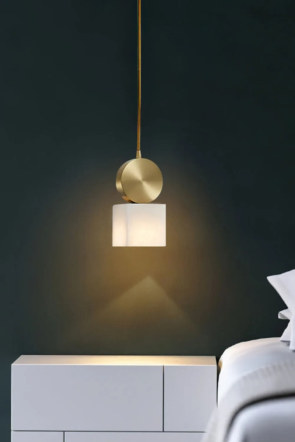 Illuminated Modern Brass Alabaster Pendant Light in Bedroom