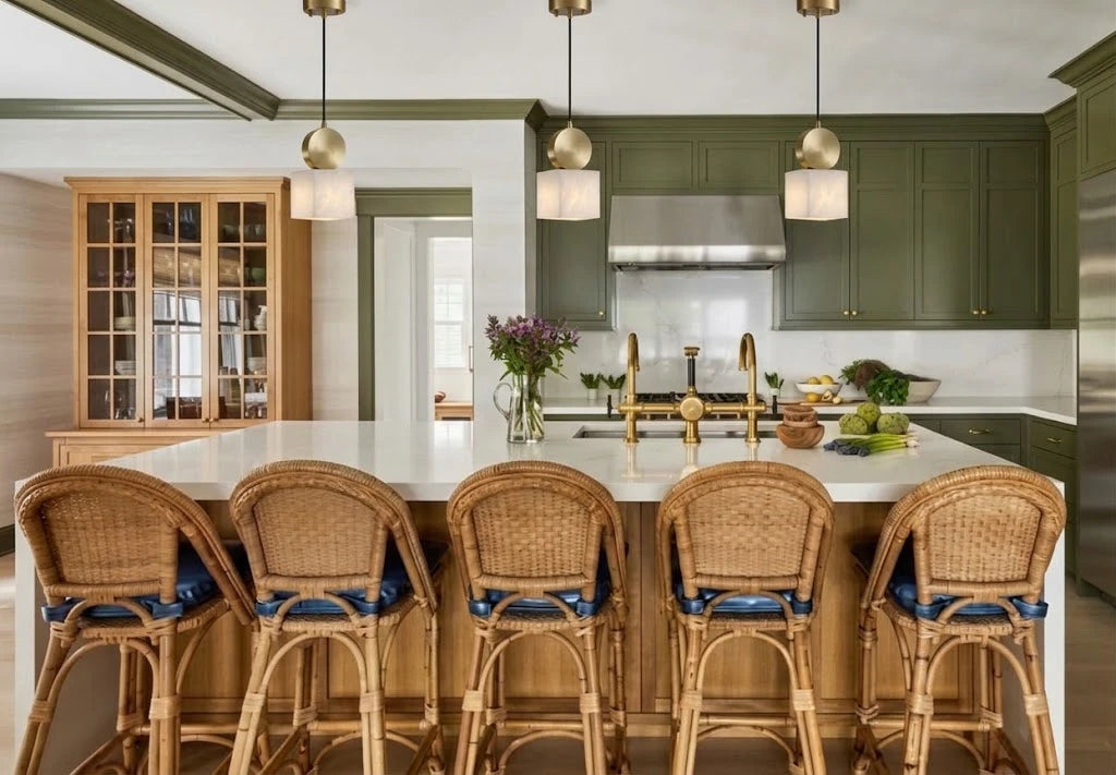 Modern Brass Alabaster Pendant Light in Country Kitchen