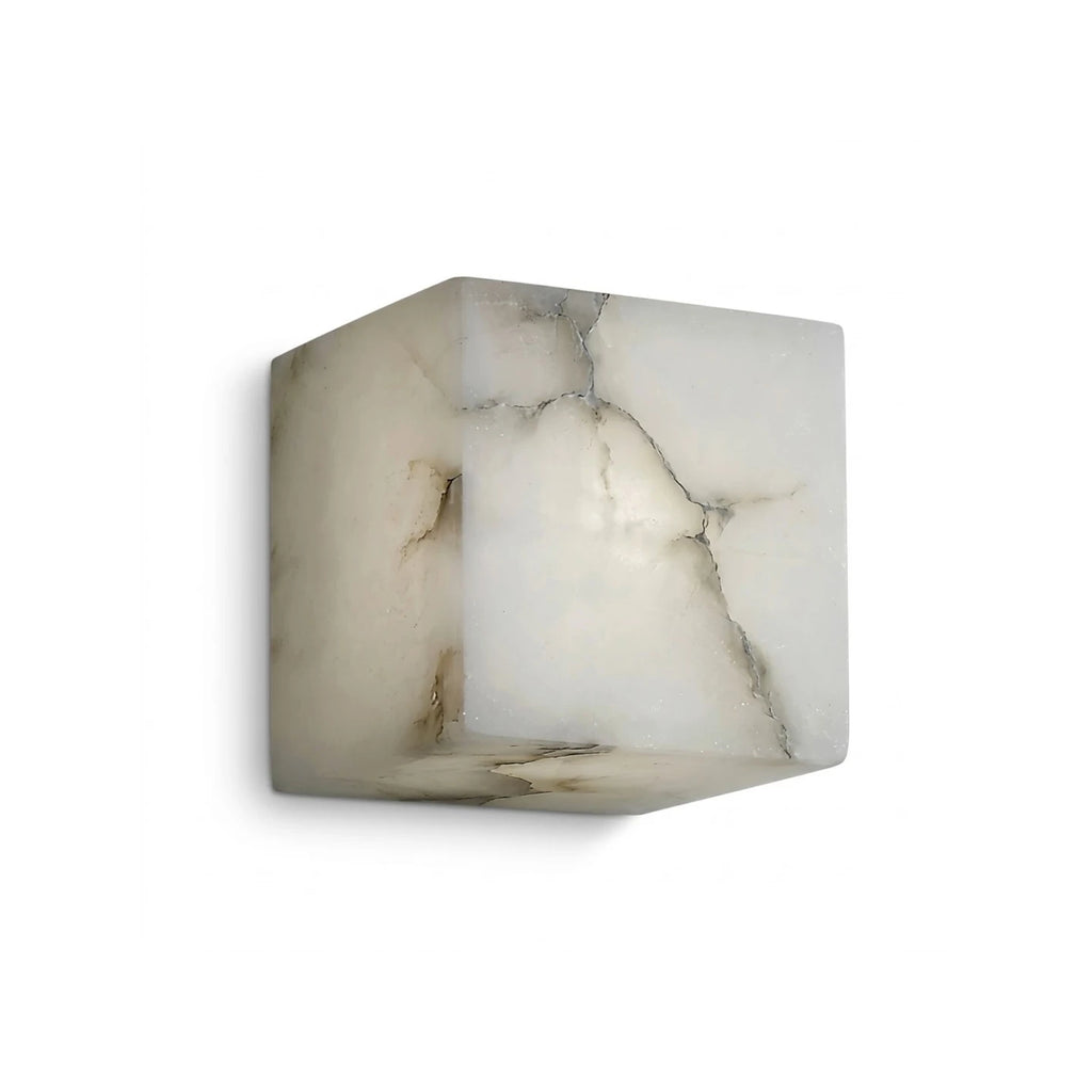 Modern Cube Alabaster Art Glass Wall Sconce on Pure White Background
