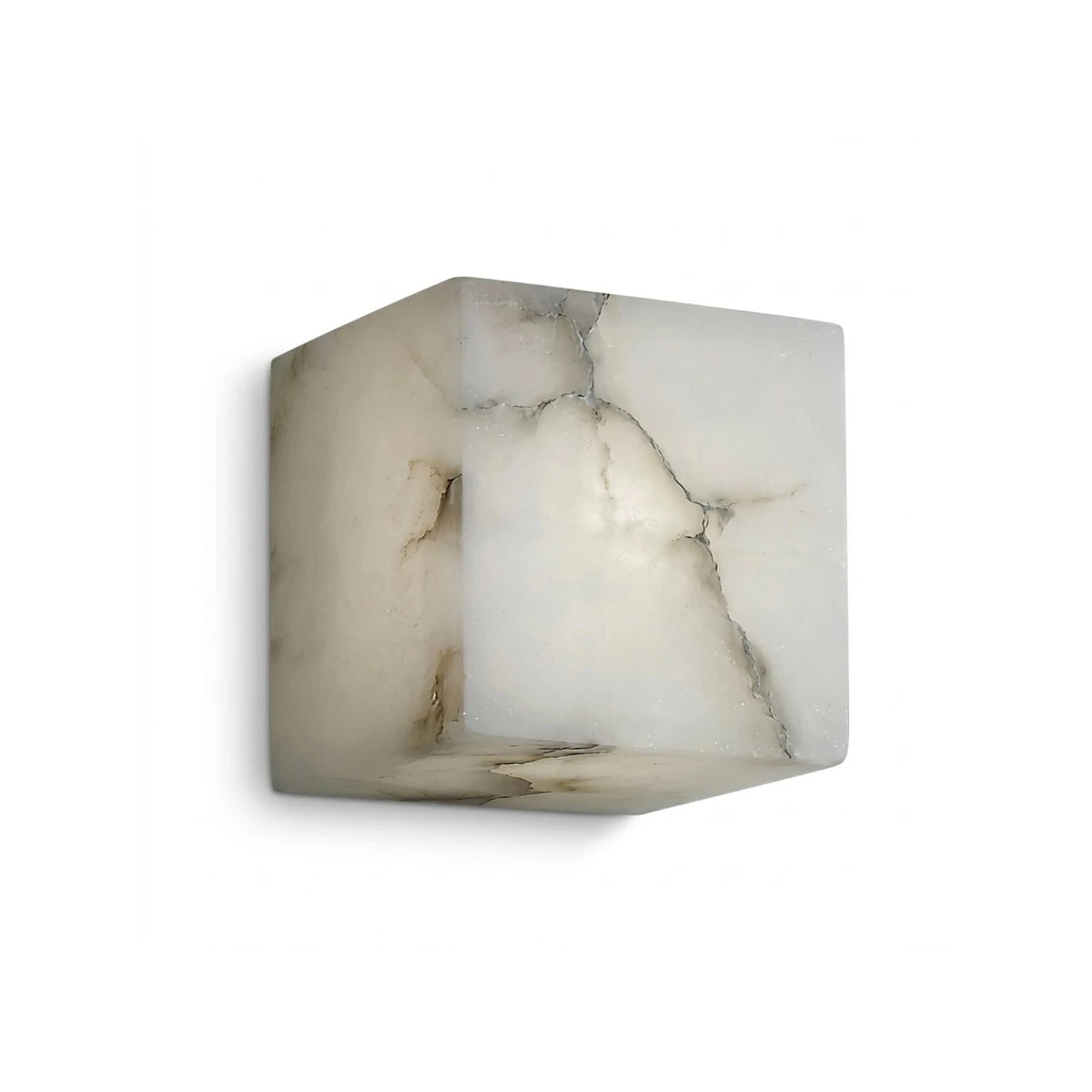 Modern Cube Alabaster Art Glass Wall Sconce on Pure White Background