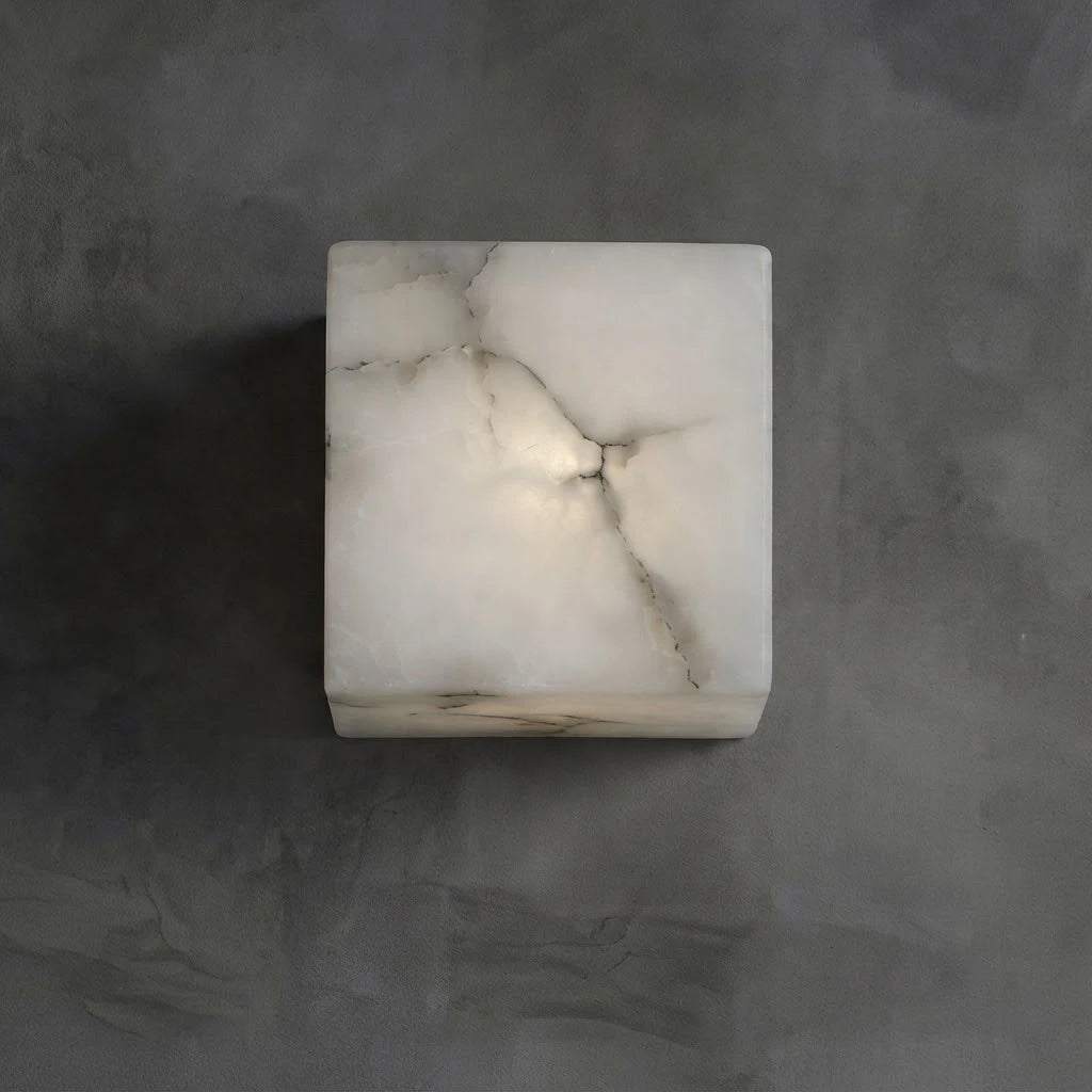 Illuminated Modern Cube Alabaster Wall Sconce Studio Shot