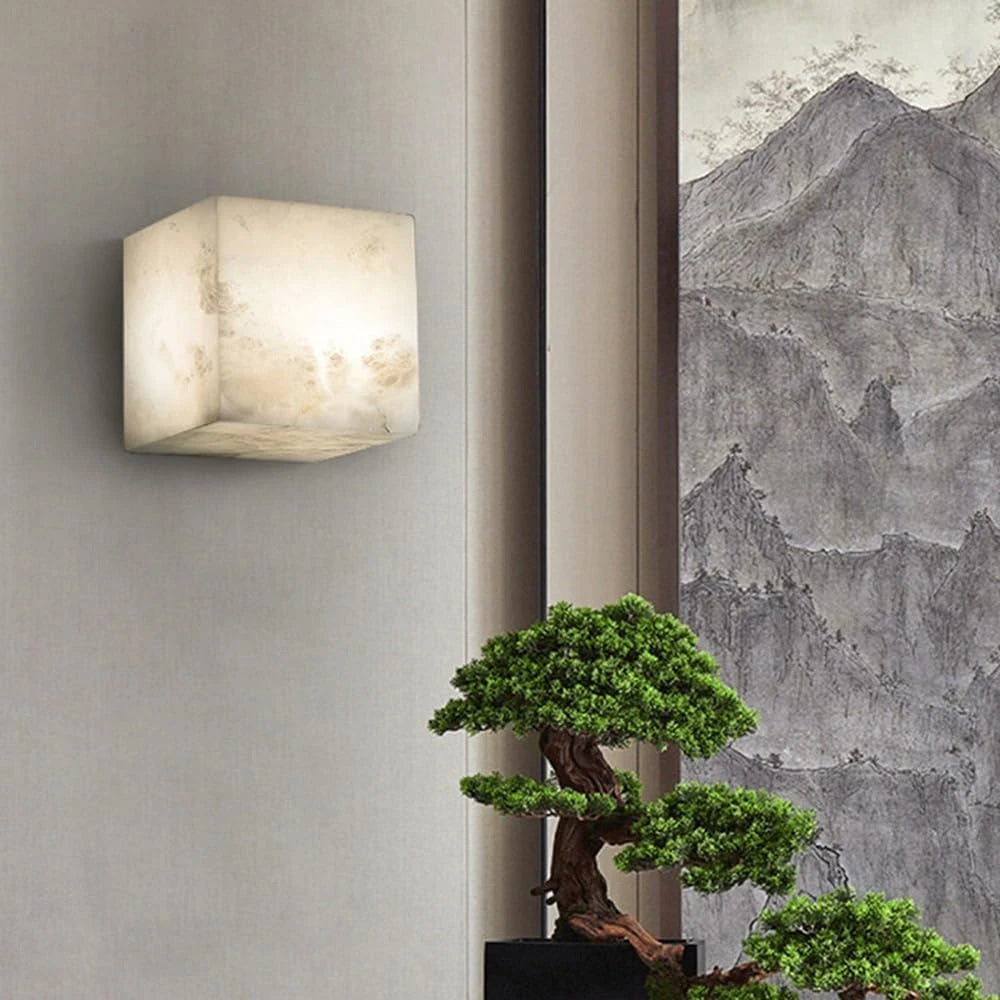 Modern Cube Alabaster Wall Sconce in Zen Interior Design