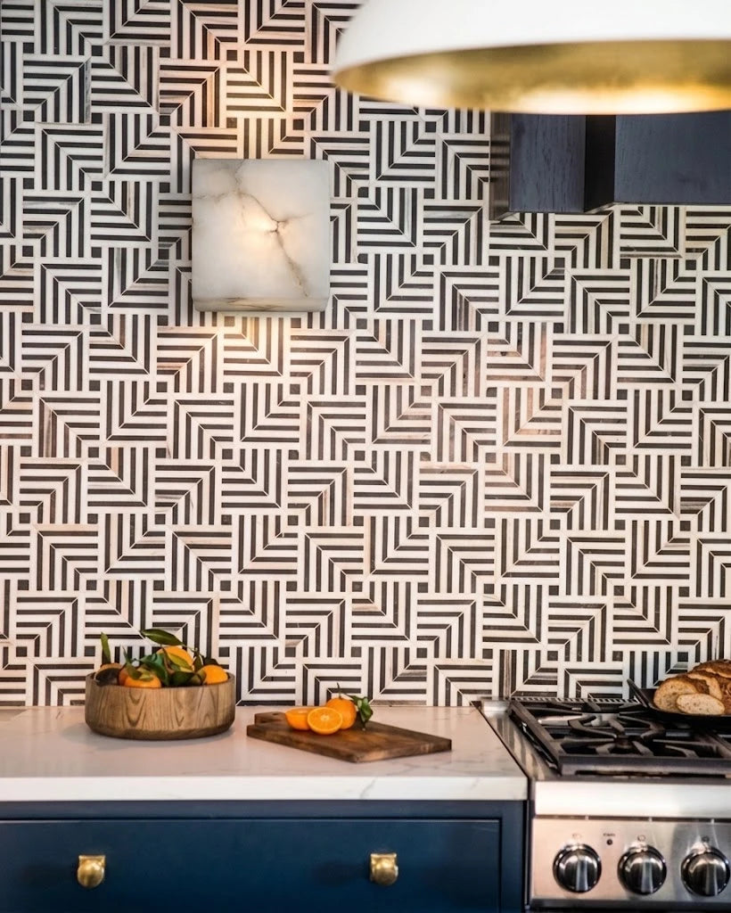 Modern Alabaster Art Glass Wall Sconce in Modern Kitchen Interior