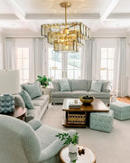 Modern Tiered Art Glass Chandelier in Contemporary Living Room