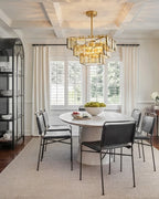 Modern Tiered Art Glass Chandelier Over Round Dining Table