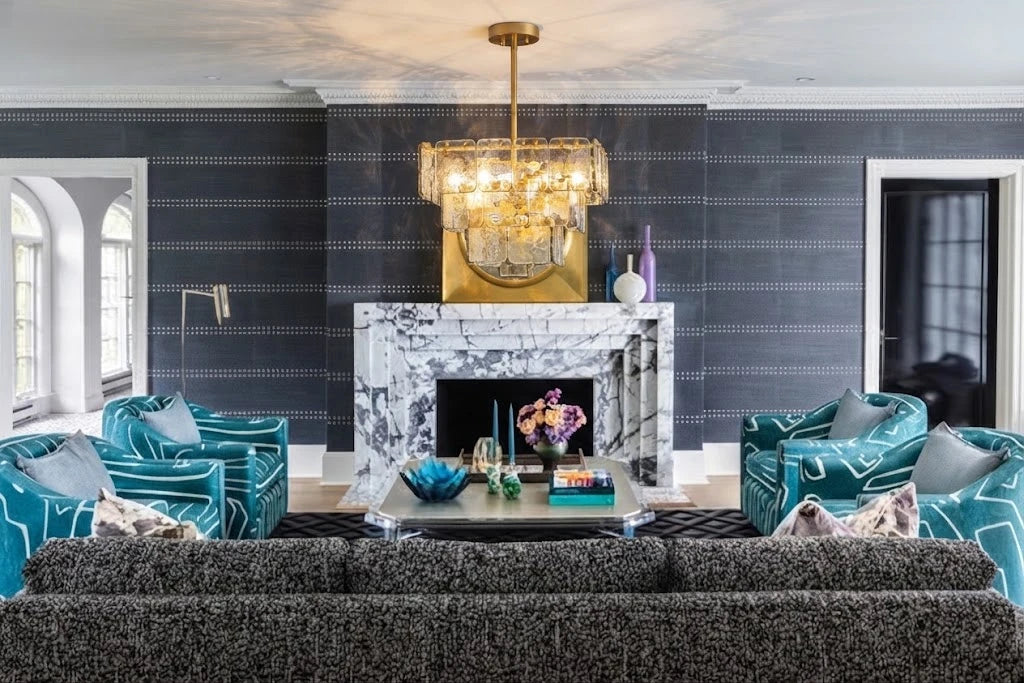 Modern Tiered Art Glass Chandelier in Luxury Living Room