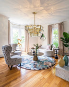 Modern Tiered Amber Art Glass Chandelier in Open Living Area
