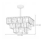 Modern Tiered Amber Art Glass Square Chandelier Line Art Dimension Diagram