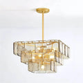 Side View of Modern Tiered Art Glass Square Chandelier Studio Display